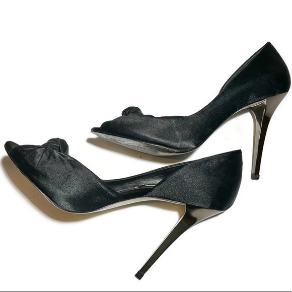 BCBGMAXAZRIA • d’Orsay Mirrored Stiletto Black Satin Peep Toe Pumps • Size 8 - Picture 3 of 12